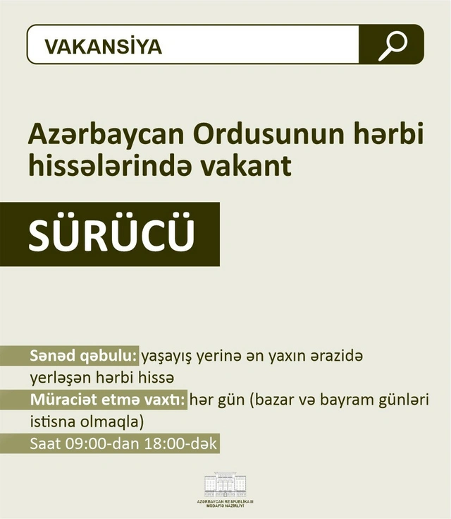 Azərbaycan Ordusuna sürücü axtarılır - FOTO